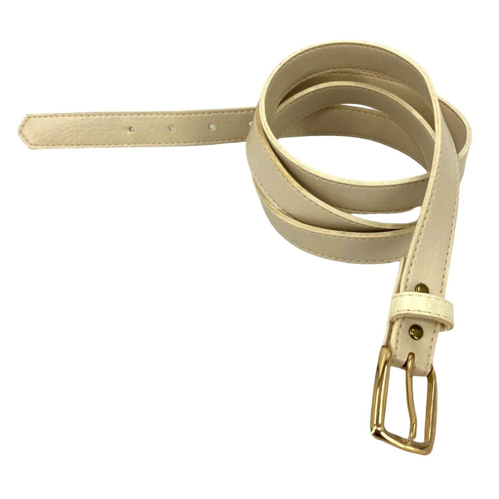 Vintage Skinny Luxury Leather Belt Cream Gold Buckle Womens Plus Size 2X 38